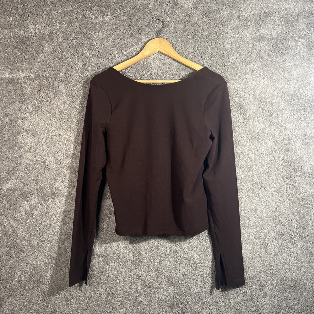 Madewell Womens XL Brown Ballet Top Long Sleeve Scoop Back Stretch